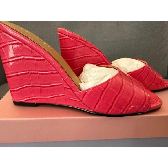 NEW Lisa Vicky Nordstrom Adore-V Croco Wedge Sandals Black Patent Leather 7 - Picture 3 of 7